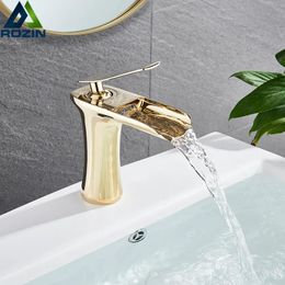 Faucets Bathroom Sink Faucets Golden Waterfall Bathroom Faucet Basin Sink Mixer Faucet Single Handle Bathroom Kitchen Cold and Water Tap C