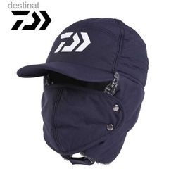 Wide Brim Hats Bucket Hats DAIWA Winter Thermal Hats Men Women Fishing Hat Fashion Ear Protection Windproof Ski Cap Face Mask Warm Velvet Thick Couple HatL231221