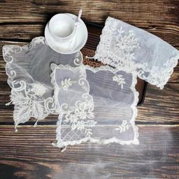 Table Mats European Hand Beaded Embroidery Sequin Lace Square Mat Tea Set Coffee Cup Bar Cover Christmas Wedding Party Decoration