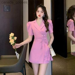 Two Piece Dress 2023 Summer New Elegant Blazer Dress Outfits Bodycon Puff Sle Split Dress and Shorts Two-Piece Set Suits Fe Retro Outfits L231221
