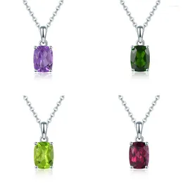 Pendants BOEYCJR 925 Silver Long Cushion 6x8mm Natural Colourful Gemstone Garnet Amethyst Diopside Peridot Pendant Necklace For Women