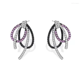 Stud Earrings S925 Silver Needle Geometric Line For Women Light Luxury Micro Set Zircon Ins Style