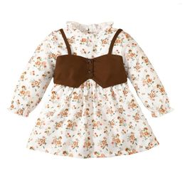 Girl Dresses Pudcoco Toddler Kids Girls 2 Piece Outfits Floral Print Long Sleeves A-Line Dress And Corset For Party Cute Clothes 4-7T