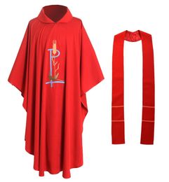 Holy Religion Costumes for Clergy Red Catholic Church Chasuble Priest Vestment Robe Bird Wheat Embroidered Apparel 3 Styles2639928