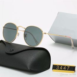 2022 Classic Design Brand Round Sunglasses UV400 Eyewear Metal Gold Frame Glasses Men Women Mirror glass Lens Sunglass with box249K