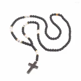 Pendant Necklaces Originally DIY Necklace Trendy Men's Black Obsidian Beads Cross Handmade Lucky Mascot Dropship