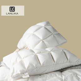 Lanlika Top Grade Luxury 100% Goose Down Pillow White Neck Pillows Silk Cotton Shell Queen King Bed Pillow For Sleep Gift 1PCS 231220