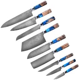 Kitchen Chef Knife Sets Damascus 67 Layers VG10 JapaneseSharp Chef Santoku Utility Butcher Knife Fillet Cleaver Knife Resin Wood H6834711