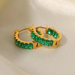 Hoop Earrings Stainless Steel Women Small Green Color Tennis CZ Zircon Piercing Ear Buckle Huggies Waterproof Jewelry Gifts