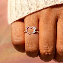 Cluster Rings Cute Pink Heart For Women's Adjustable Cubic Zirconia Princess Love Engagement Ring Jewellery Gift Wholesale KBR073