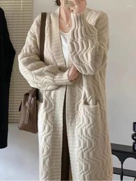 Women's Knits 2023 Winter Korean Fashion Knitted Cardigan Retro Loose Casual Long Thickened Dress Sweater Warm Coat