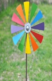 Large Metal Wind Spin With Colourful Flower Metal Windmill Garden Decoration Outdoor Stakes Kids Wind Spinners Q08113093803