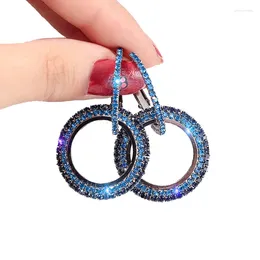 Dangle Earrings Party Big Circle Drop For Women Simple Blue Rhinestone Double Round Geometric Pierced Earring Jewelry Gift 4 Colors