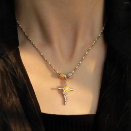 Pendant Necklaces Foydjew Jewellery Retro Golden Sunflower Cross For Women Silver Colour Necklace 2023 Fashion