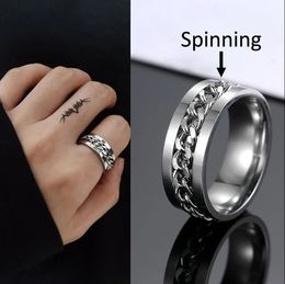 Anxiety Fidget Rings For Men Spining Stainless Steel Colourfully Spinner Rotatable Chain Jewellery Rotating Gift 231221