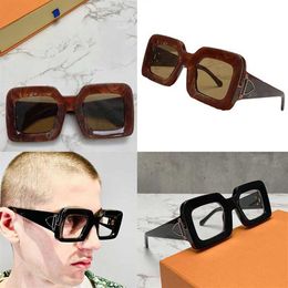 For Men Sunglasses 1592 House Style Mens Thick Square Brown Frame Top Golden Line Carved Pattern Anti-UV Lenses Casual All-match L284J