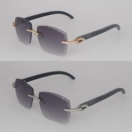 Luxury Moissanite Diamond Set Rimless Sunglasses Womans Big Stones 2 5 Carat Diamond Sun glasses Original MARBLED BLACK BUFFALO HO304G