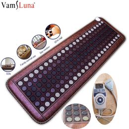 Massager Back Massager Far Infrared Heating Jade Mat Stones Tourmaline Pad Therapy Heat Pad Mesh Mattress Adjustable Timer Temperature 230