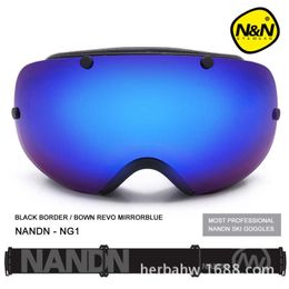 Ski Goggles Nandn Nanen Professional Ski Glasses Double Layered Windproof and Mistproof Large Spherical Surface Adult Mountaineering Goggles for Men Women