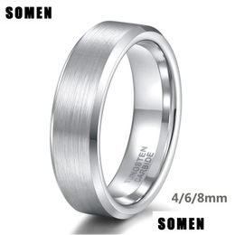 Wedding Rings Somen Ring Men Sier Colour 6Mm Tungsten Brushed Classic Wedding Bands Male Engagement Rings Party Jewellery Drop Delivery Dhx3J