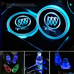 Accessories Other Exterior Accessories 2Pcs Led Car Cup Holder Lights For Buick 7 Colours Changing Usb Charging Mat Luminescent Pad Interior At
