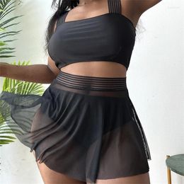 Women's Swimwear Plus Size L-4XL Black Mesh Sexy Beachwear 3 Piece Breathable Bikini Set Swimsuit