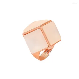 Cluster Rings Fashion Exaggerated Simple Gold Color Square Simulated Opal Adjustable Big Opening For Women Wedding Party Jewelry