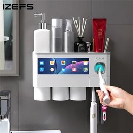 Wallmounted Toothbrush Holder Toothpaste Squeezer For Home Restroom Storage Rack Auto Dispenser Bathroom Accessories 2109047449792