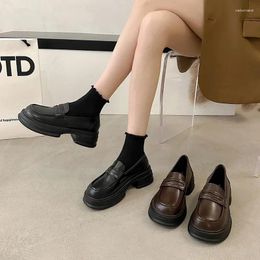 Dress Shoes Leather Oxford For Women Fashion Pumps Loafers Slip On Hoof Mid Heels Round Toe Platform Plus Size Zapatos