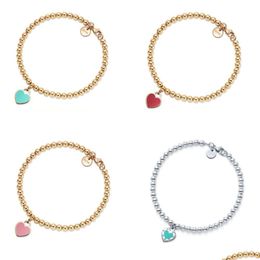 Charm Bracelets Designer Tiffanines Charm Bracelets For Women100% 925 Sterling Sier Gold-Plated 4Mm Round Bead Heart-Shaped Drop Enam Dhiaq