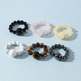 Natural Stone Beads Rings Elastic Rope Strand Tiger Eye Rose Quartz Crytal Nail Ring for Women Fashion Jewelry2730