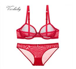 Bras Sets Varsbaby Sexy Big Red See-through Yarn Lingerie Set Rhine Bow Transparent Bra And Panty9572681