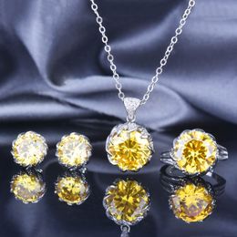 Stunning 7.5 Carat Yellow Simulated Diamond Pendant with Paraiba Green Diamond Earrings and Gemstone Ring