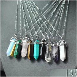 Pendant Necklaces Necklace Gold Chain Sier Stainless Steel Jewellery Natural Stone Pendants Statement Chokers Necklaces Rose Quartz Heal Dhznx