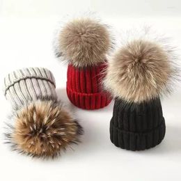 Berets Winter Brand Female Fur PomPoms Hat For Women Girl 's Knitted Beanies Cap Thick Skullies