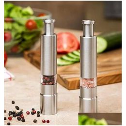 Mills Ups Manual Pepper Mill Salt Shakers One-Handed Grinder Stainless Steel Spice Sauce Grinders Stick Kitchen Drop Delivery Home Gar Dhfwq