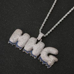 Custom Name Blue Bottom Letters Pendants Necklaces Zircon Hip Hop Jewelry With Gold Silver 24inches Rope Chain313T