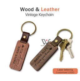 Blank wooden keychain Custom Logo Portable Straps Leather Keyring Promotion Souvenir Gift Walnut Maple Wood Laser Engraving Keycha5989922