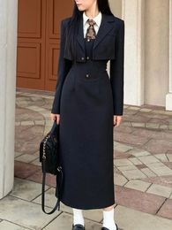 British Style 3 Piece Dress Set Women Long Sleeve Sweet Coat White Shirt Slim Skirt Winter Elegant Casual Black Suit 231221