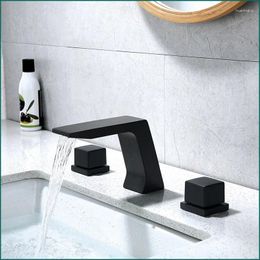 Bathroom Sink Faucets Brushed Nickel /black /brushed Gold Widespread 3 Holes Square Faucet Mixer Tap Deck Mounted