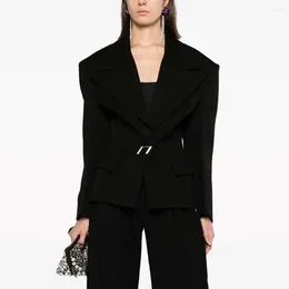 Women's Jackets Winter Jacket Metal Button Decoration Waist Slim Wide Shoulder Lapel Fashion Casual Peplum Tops 2023