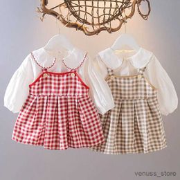 Girl's Dresses Baby Girls Princess Dress Spring Autumn New Fashion Blouse+ Suspenders Skirt Suit Kids Baby Lovely Suits Baby Girls Clothes