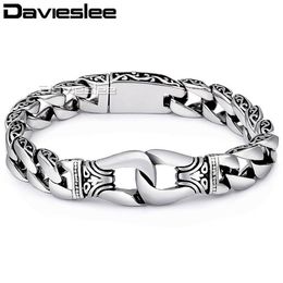 Davieslee Mens Bracelet Chain 316l Stainless Steel Punk Bracelets For Men Curved Silver Colour Curb Chains Cuban Link 15mm Lhb10 J1256S