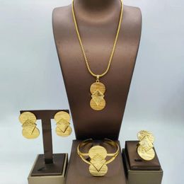 Necklace Earrings Set African Gold Color Jewelry For Women And With Bangle Ring 4Pcs Party Weddings