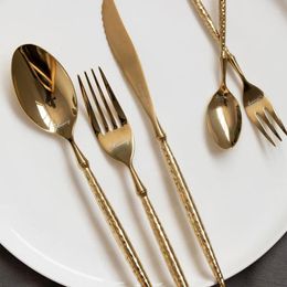 Dinnerware Sets 20 Pcs Set Western-style Knife Fork And Spoon Table Light Luxury Gold Hammered Pattern Cutlery