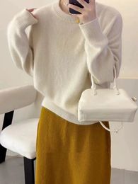 Women's Sweaters 2023 Korean Autumn/Winter Thicken Loose Cashmere Sweater Round Neck Pullover Pure Wool Knit Soft Top Female