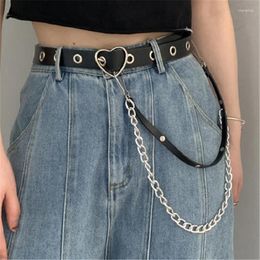 Belts ZLY 2023 Fashion Belt Women 105cm PU Leather Material Heart Pin Buckle Punk Style With Chains Decoration Trending Y2K