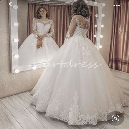 Princess Lace Wedding Dress Sheer Neck Long Sleeve Corset Garden Bridal Gowns 2024 Floor Length Tulle Country Rustic Bride Dress Vestios De Novias robe de mariee