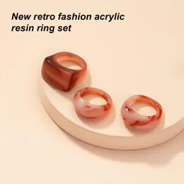 Cluster Rings 3Pcs/Set Square Ring Smooth Retro Fashion Geometric Round Stylish Acrylic Resin Unisex Exquisite Finger For Daily Wear