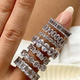Ins Top Sell 10 Styles Wedding Ring Sparkling Luxury Jewellery 925 Sterling Silver Multi Shape White Topaz CZ Diamond Eternity Party284B